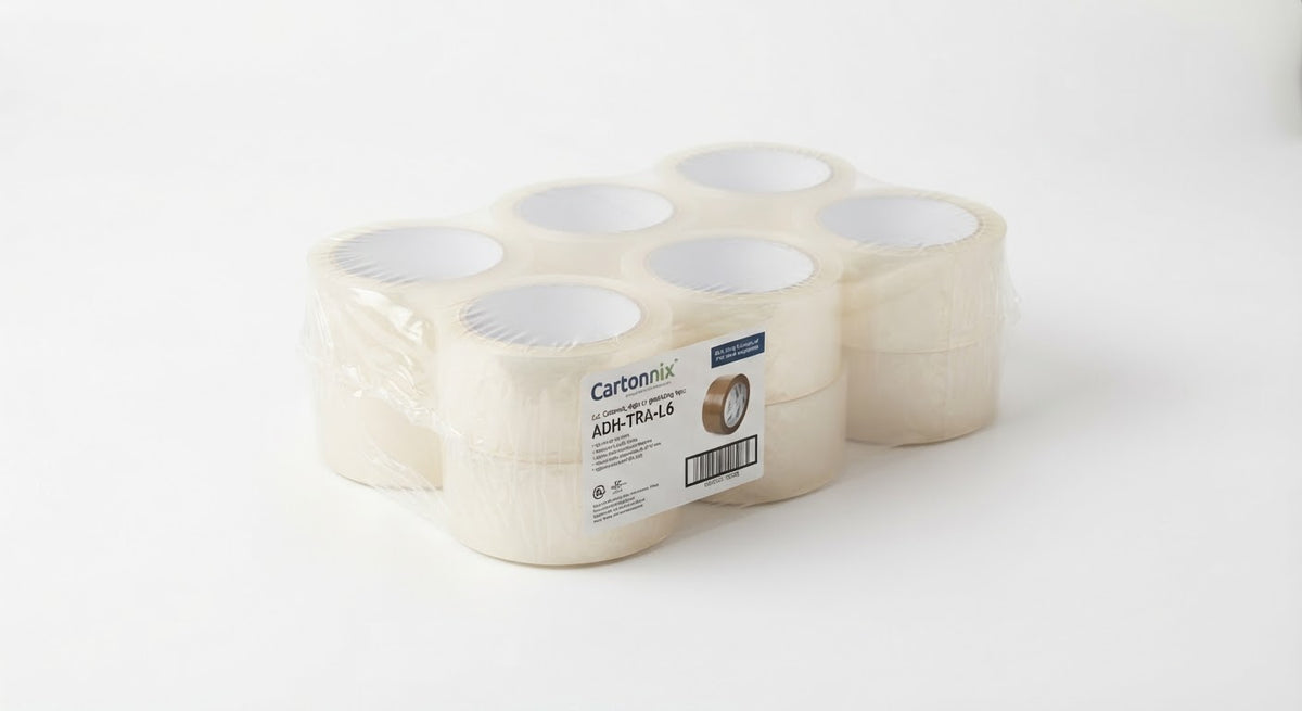 Ruban Adhésif Silencieux 48mm x 66m & Dévidoir (Lot de 6 Rouleaux Transparents)